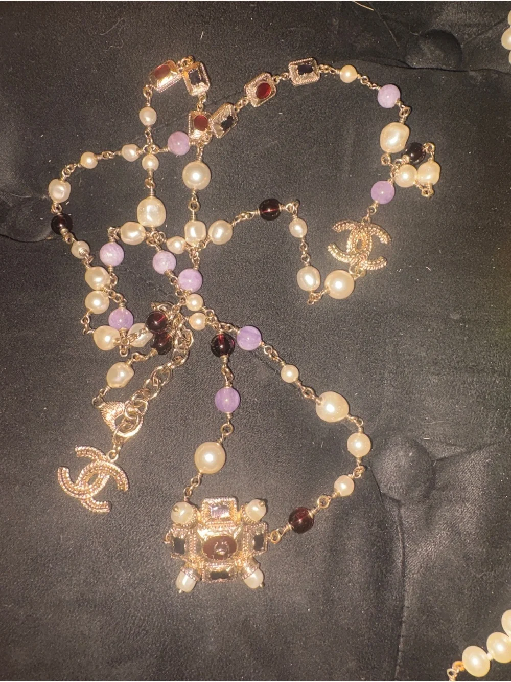 CHANEL Gold-Plated Multi-Color Pearl and Gemstone Long Necklace